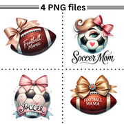 Sporty Mom Bundle, Retro Soccer Designs, Digital Download PNG, Coquette Soccer Mom, Sublimation Prints, Football Mama, Coquette Bow Design