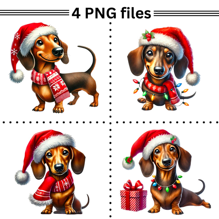 Dachshund Christmas Png, Cute Pet Sublimation Graphics for Tshirts, Christmas Animal for Tumblers & Cards, Holiday Dog Digital Prints