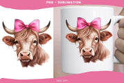 Cow with Pink Bow: Farm Animal Sublimation Design