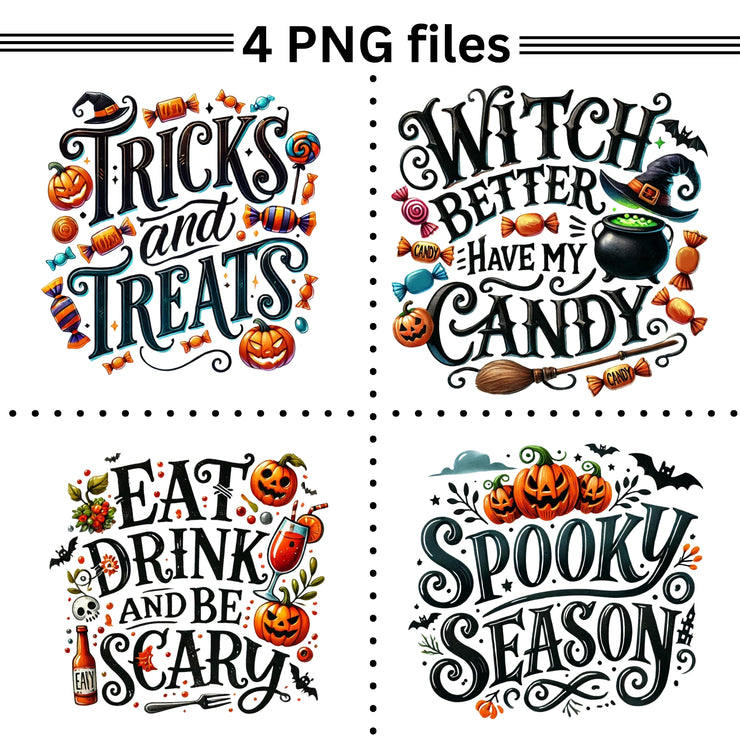 Spooky Season Bundle: Cute Halloween Quotes PNG for Sublimation Design, Digital Downloads, Halloween Shirt, Print on Demand, Digital Files