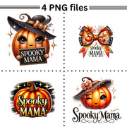 Spooky Mama, Retro PNG Bundle for Sublimation Designs, Girly Pumpkin PNG Set, Coquette Bow & Pumpkin Shirt, Fall Themed