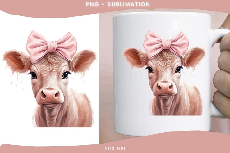 Little Pink Cow PNG: Digital Download for Sublimation