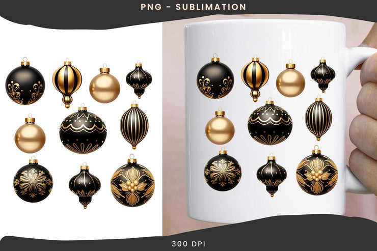 Black Christmas Ball Ornaments, Aesthetic Art Prints