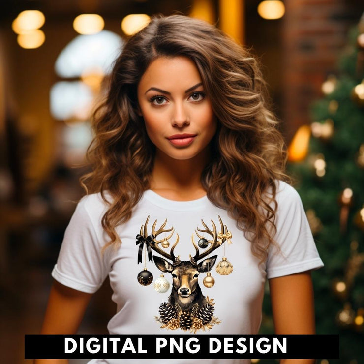 Black Christmas Deer Sublimation Image