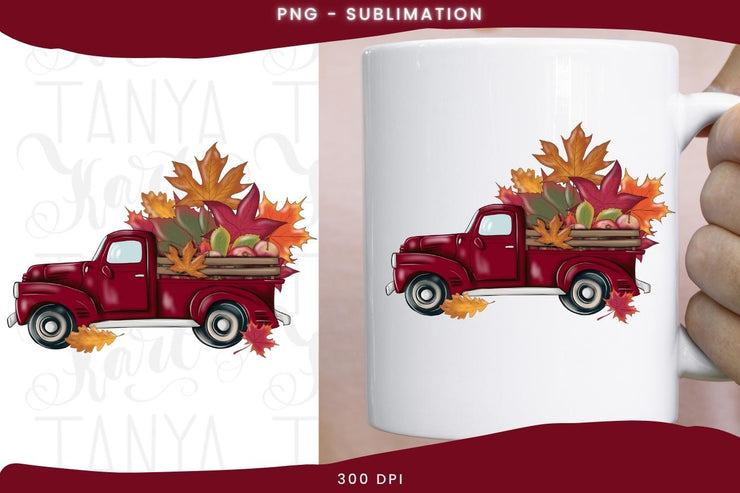 Red Fall Truck Png Digital Download for Sublimation