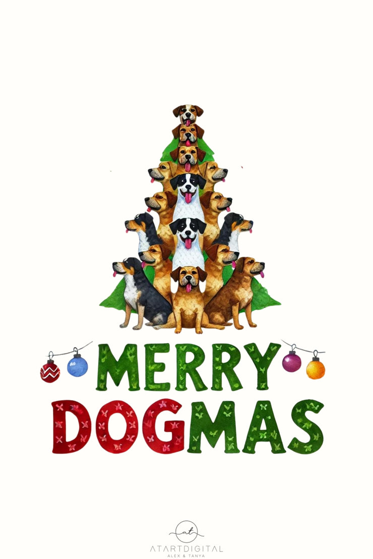 Merry Dogmas, Sublimation Digital Download, Dog Christmas Design, Christmas Puppies, Transparent PNG for Card Making, Shirt Design, Tshirt