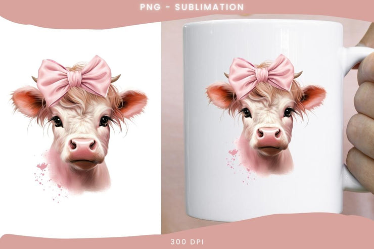 Little Pink Cow PNG Digital Download for Sublimation