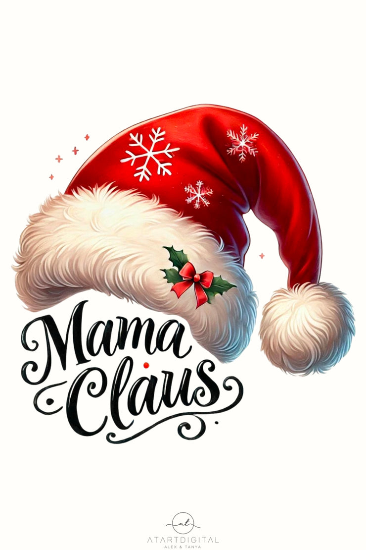 Mama Claus PNG, Festive Santa Hat Design, Retro Christmas Sublimation Design, Coquette Christmas Shirt PNG, Funny Santa Hat Mom Design