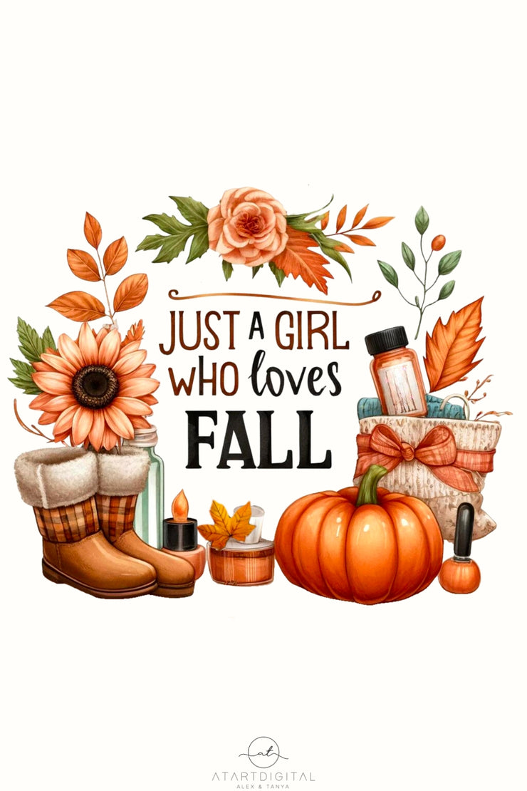 Just a Girl Who Loves Fall PNG, Cozy Season & Autumn Leaves Sublimation, Retro Fall Shirt Design, Digital Download, Autumn Aesthetic