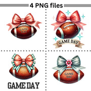 Football & Coquette Bows PNG Bundle, Game Day Retro Sublimation, Preppy Fall Sports, Girly Football Digital Files, Football Game Day PNG