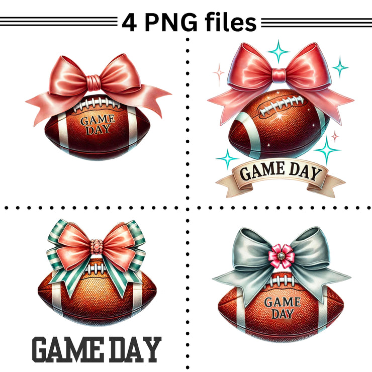 Football & Coquette Bows PNG Bundle, Game Day Retro Sublimation, Preppy Fall Sports, Girly Football Digital Files, Football Game Day PNG