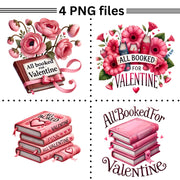 All Booked for Valentine Png, Retro Valentine Sublimation Design, Librarian Love Vibes, Bookish Valentine Planner Stickers, Valentines Day