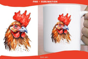 Watercolor Rooster PNG Digital Download