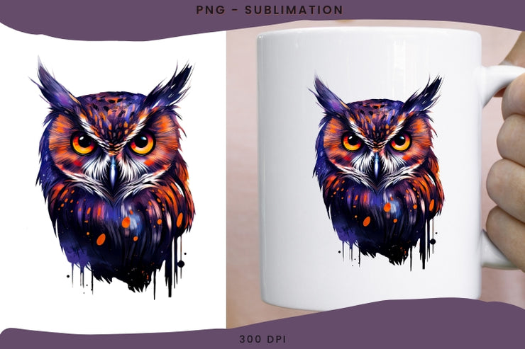 Purple Owl PNG Sublimation Instant Download