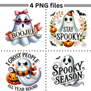 Halloween Quotes & Cute Ghost Designs, Spooky Season, Stay Spooky, Boojee PNG, I Ghost People All Year Round, Sublimation PNG for Crafting