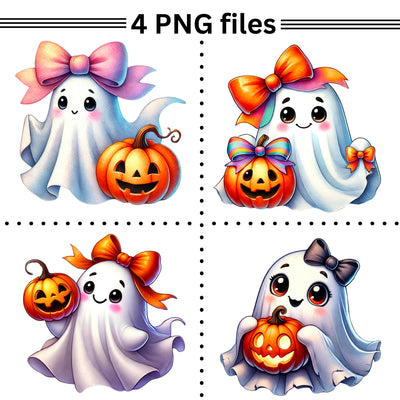 Trending Halloween PNG Pack, Coquette Ghosts & Stylish Pumpkin Designs, Whimsical Halloween PNG Collection, Retro Aesthetic