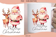 Retro Pink Santa Claus with Deer Design for Holiday Crafting