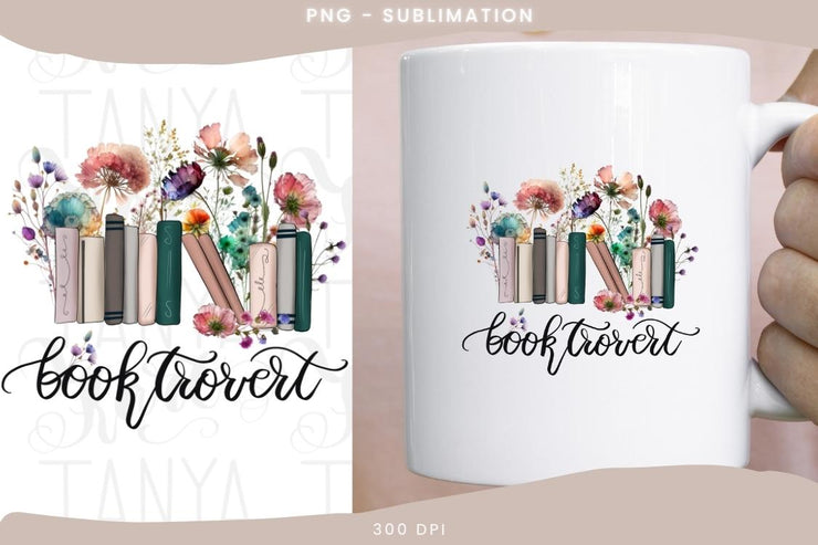 Booktrovert Png for Sublimation, Book Wildflowers Png Digital Download