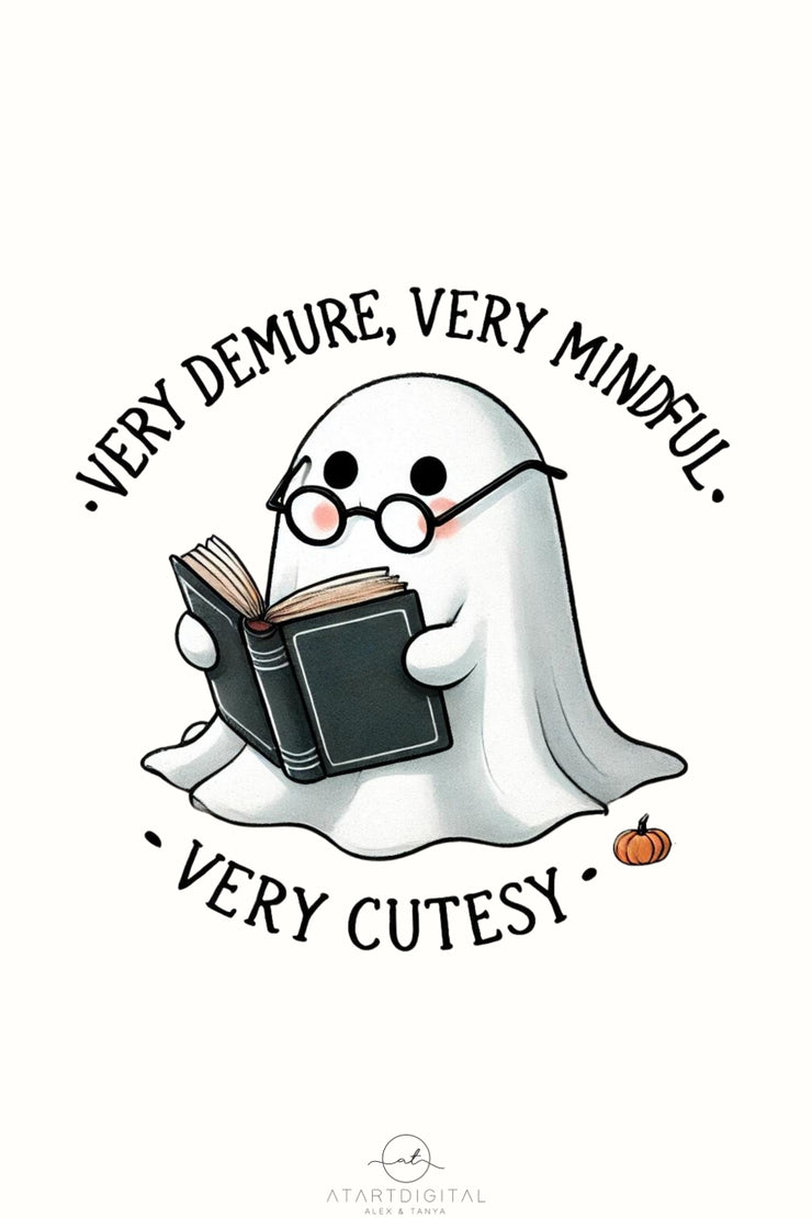 Very Demure, Very Mindful, Very Cutesy Ghost PNG, Trendy Saying Sublimation Design for Cute T-Shirts & Spooky Digital File, Digital Download