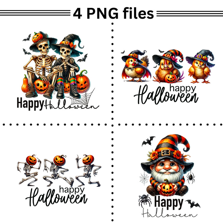 Spooky Halloween PNG Collection for Instant Download Designs: Skeletons, Chickens & Gnome, Halloween Printables for Crafting and Stickers