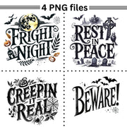 Halloween Quotes PNG Bundle, Fright Night Sublimation Design, Print on Demand, Creepin it Real, Beware PNG, Digital Downloads, Rest in Peace