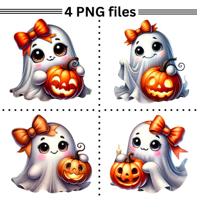 Fall Halloween Ghost PNG Collection, Coquette Sublimation, Jack-O'-Lantern & Ghost Bow PNG Set, Halloween Coquette, Sublimation Design