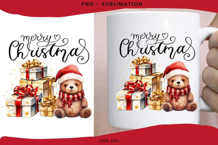 Christmas Scene Bear with Gifts Sublimation PNG Designs