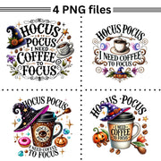 Hocus Pocus I Need Coffee Png, Halloween Coffee Bundle, Funny Shirt Designs, PNGs for Sublimation, Print on Demand, Coffee Quotes PNGs