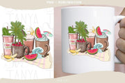 Summer Coffee Png Cups With Watermelon, Sublimation Design