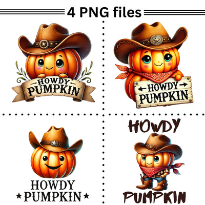 Howdy Pumpkin Png, Western Autumn Design Bundle, Halloween Shirt, Print on Demand, Sublimation Set, Fall Pumpkin, Cowboy, Coquette Pumpkin