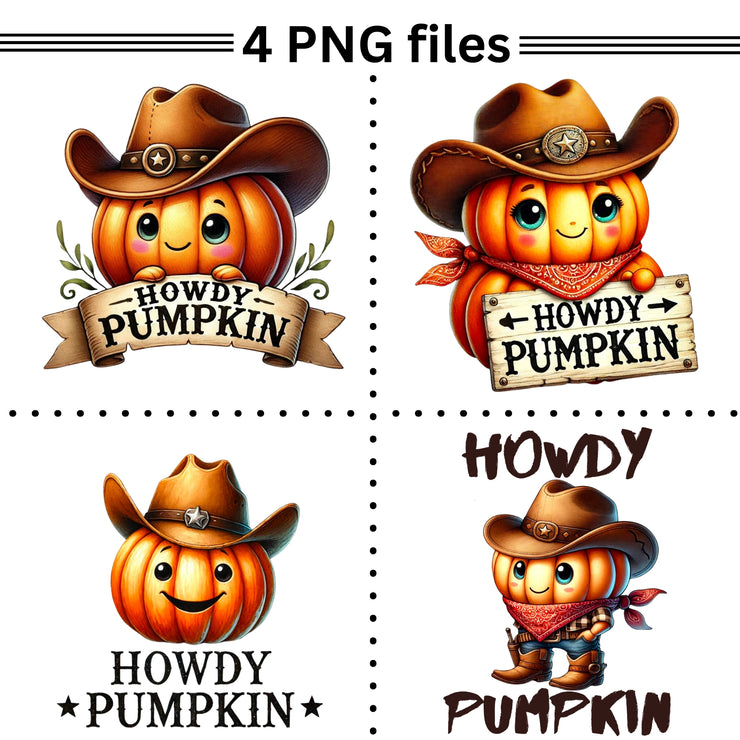 Howdy Pumpkin Png, Western Autumn Design Bundle, Halloween Shirt, Print on Demand, Sublimation Set, Fall Pumpkin, Cowboy, Coquette Pumpkin