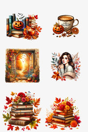 Cozy Fall Reading Clipart Set, Bookish Stickers, Planner Autumn Home Decor, Pumpkin & Book, Autumn Theme, Instant Download for Scrapbooking