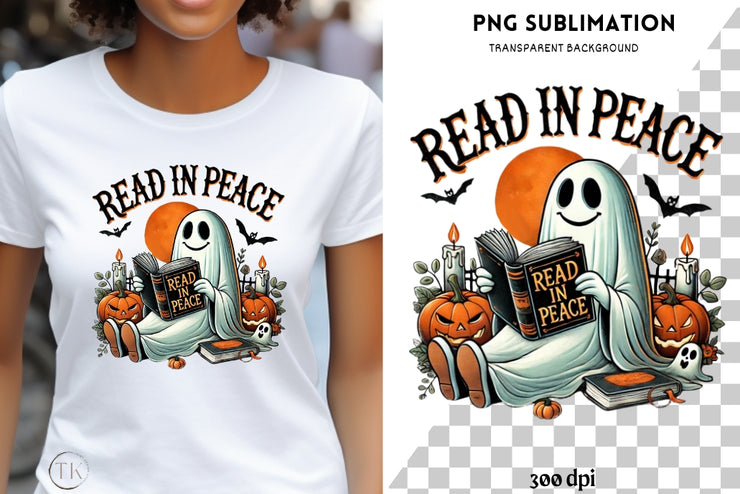 Read in Peace PNG, Ghost Reading Books Sublimation Design for Halloween Shirts & Dark Romance Transparent PNG, Digital Downloads, DTF Design