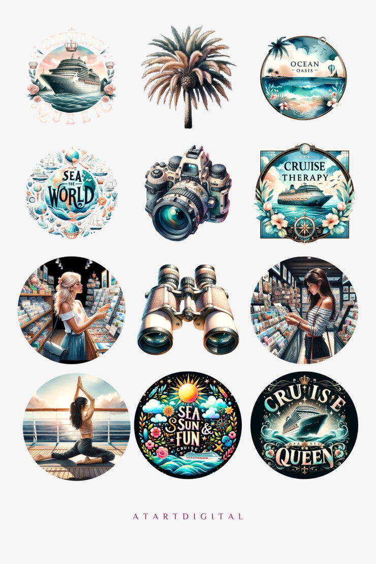 Ocean Adventure Bundle - Cruise Travel Clipart, Watercolor Clipart for Commercial Use, Cruise Crew Shirt, Family Vacation, Cruise Life PNG