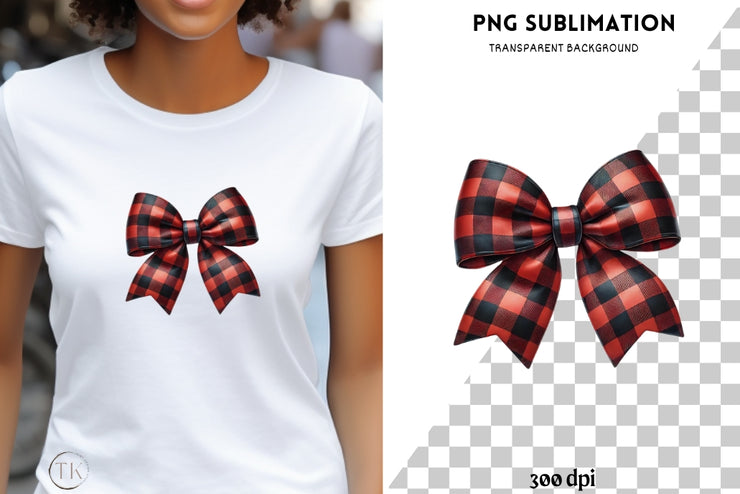 Christmas Buffalo Plaid Bow PNG, Sublimation Design, Festive Checkered Bow, Digital Shirt Design, Holiday Coquette Bow,Transparent Christmas