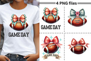 Football & Coquette Bows PNG Bundle, Game Day Retro Sublimation, Preppy Fall Sports, Girly Football Digital Files, Football Game Day PNG