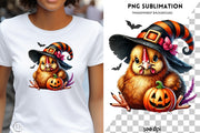 Funny Chicken Witch PNG | Halloween Chicken Lady Shirt Design, Sublimation & Transparent Stickers for Digital Crafting, Transparent Designs