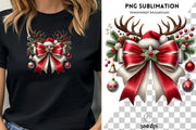 Coquette Christmas PNG, Reindeer Bow and Christmas Design for Sublimation, Retro Holiday T-Shirts & Winter Art, Christmas Bow PNG