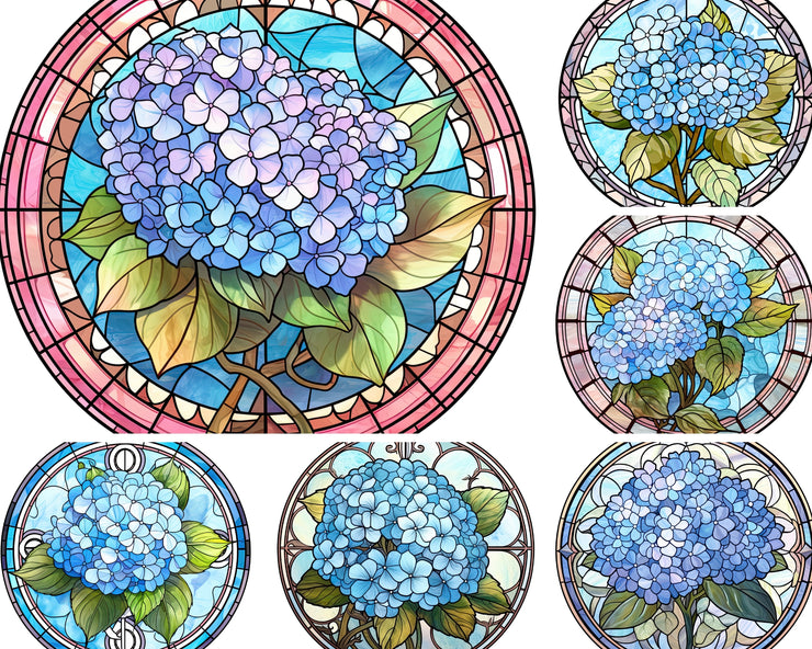 Blue Hydrangea Stained Glass Clipart