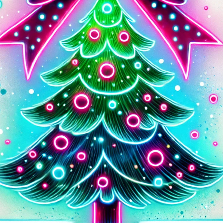 Christmas Coquette PNG | Neon Light Christmas Tree with Bow, Pink Brushstroke, & Merry Christmas Vibes, Girly Christmas Tree, Neon Christmas