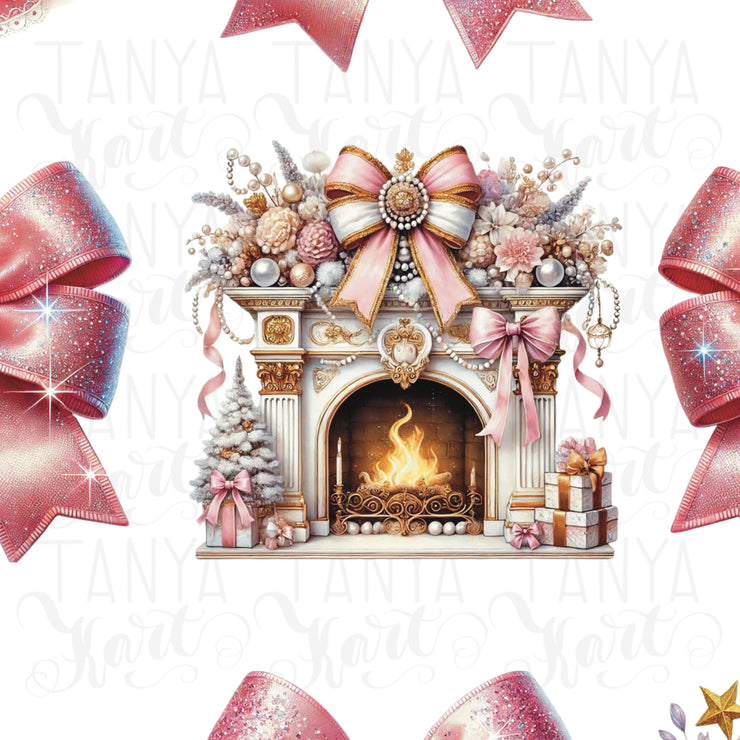 Coquette Christmas Bow PNG, Pink and Preppy Christmas Design for T-Shirts, Sublimation & Transparent PNG, Holiday Design for Merry Christmas