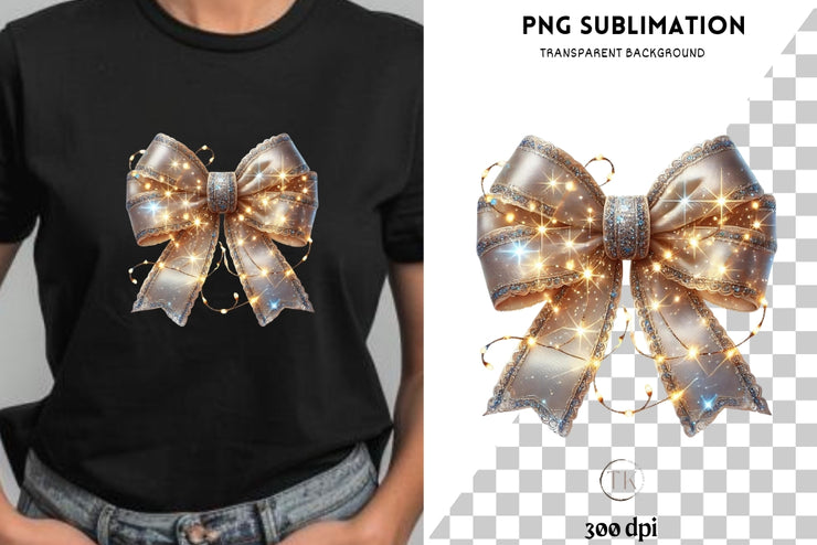 Christmas Lights Coquette Bow, Holiday PNG Design, Christmas Bow Sublimation Download, Bow PNG for Christmas Shirt Designs