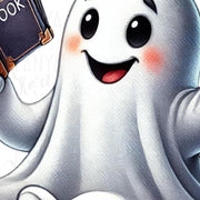 Reading Ghost PNG, Bookish Ghost with Book Sublimation for T-Shirt Designs, Card Making & Transparent Digital Downloads, Cute Retro Ghost