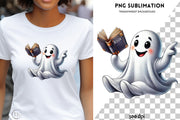 Reading Ghost PNG, Bookish Ghost with Book Sublimation for T-Shirt Designs, Card Making & Transparent Digital Downloads, Cute Retro Ghost