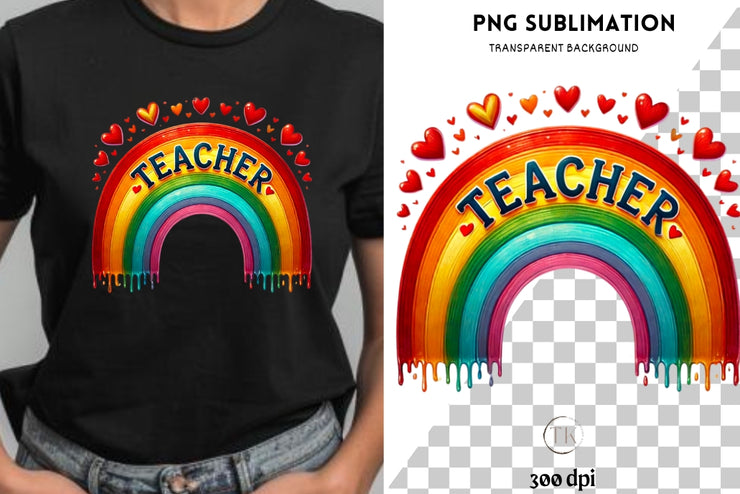 Teacher PNG, Rainbow Sublimation Design, Vintage Teacher Life PNG, Retro Inspired Graphic, Teacher Appreciation, First Grade T-Shirt Design