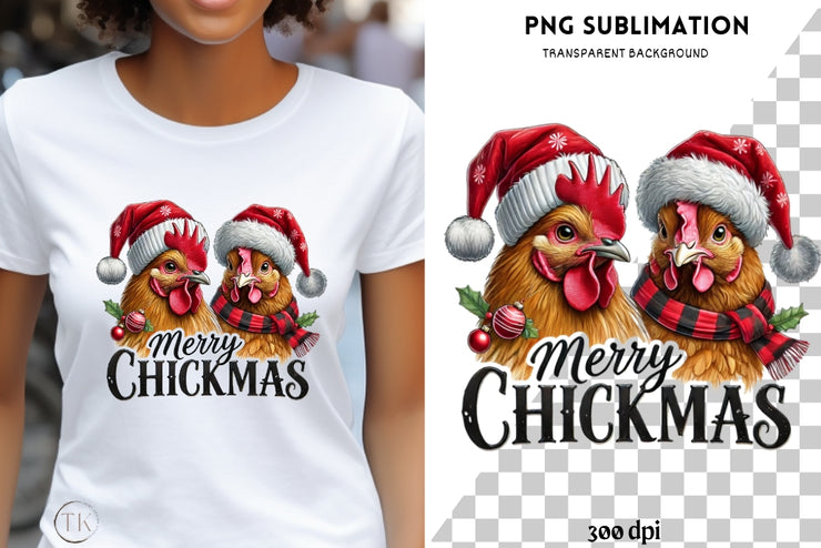 Merry Chickmas PNG, Cute Chicken Christmas Sublimation for Farm Animal Shirts & Funny Xmas Designs