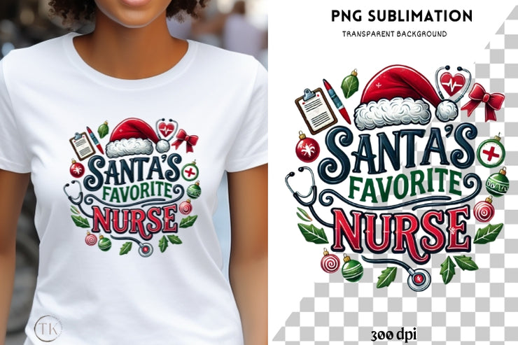 Santa's Favorite Nurse PNG, Cute Nurse Christmas Shirt Design for Holiday Gifts & Merry Xmas Vibes, Nurse Christmas PNG, Christmas Vibes