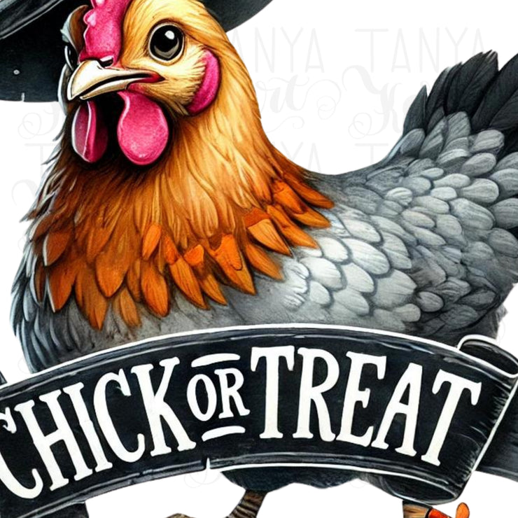 Chick or Treat PNG, Funny Halloween Chicken Sublimation Design for T-Shirts & Farmhouse Halloween Digital Downloads, Funny Chicken Lover PNG