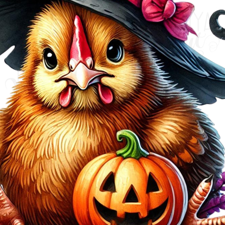 Funny Chicken Witch PNG | Halloween Chicken Lady Shirt Design, Sublimation & Transparent Stickers for Digital Crafting, Transparent Designs