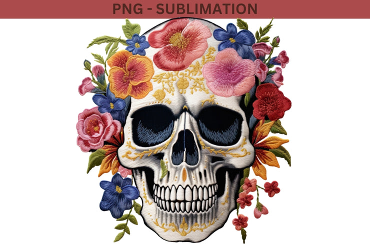 Gothic Floral Skull PNG Design for Sublimation